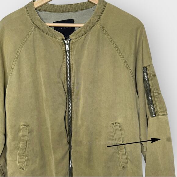 Sanctuary Pilot Bomber Jacket Large Safari Green Full Zip Linen Blend Zip Pocket - Picture 3 of 7